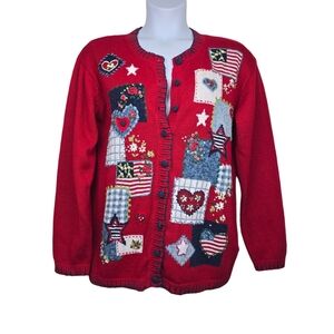 Stitches In Time Womens Long Sleeve Patchwork Knit Cardigan Sweater Size M